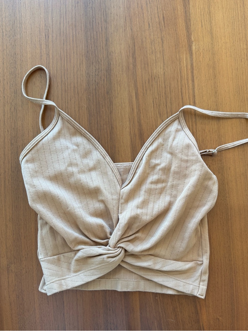 Beige Twist-Front Spaghetti Strap Crop Top - Women
